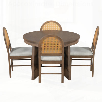 5-Piece Retro Extendable Dining Table Set with 4 Upholstered Chairs, Perfect for Family Meals and Entertaining in Any Dining Room or Kitchen