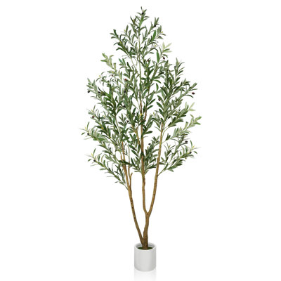 Faux Olive Tree in Round Planter, UV Protected Artificial Olive Tree with Realistic Leaves and Full Fruits for Home Decor