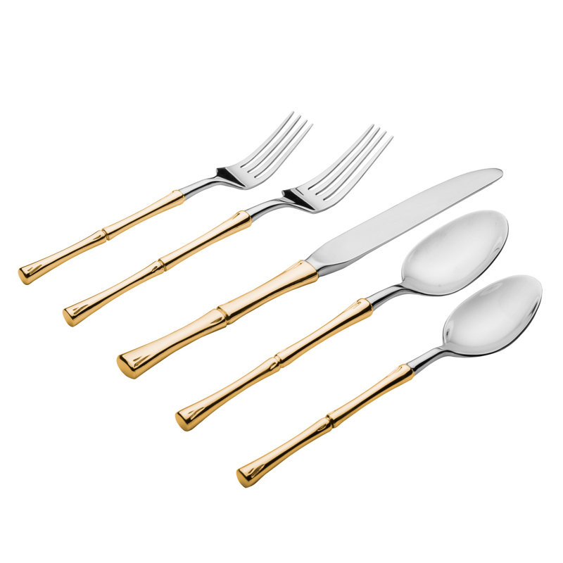 Ensemble de couverts en bambou 18/10 inoxydable 20 pièces, service pour 4, Or