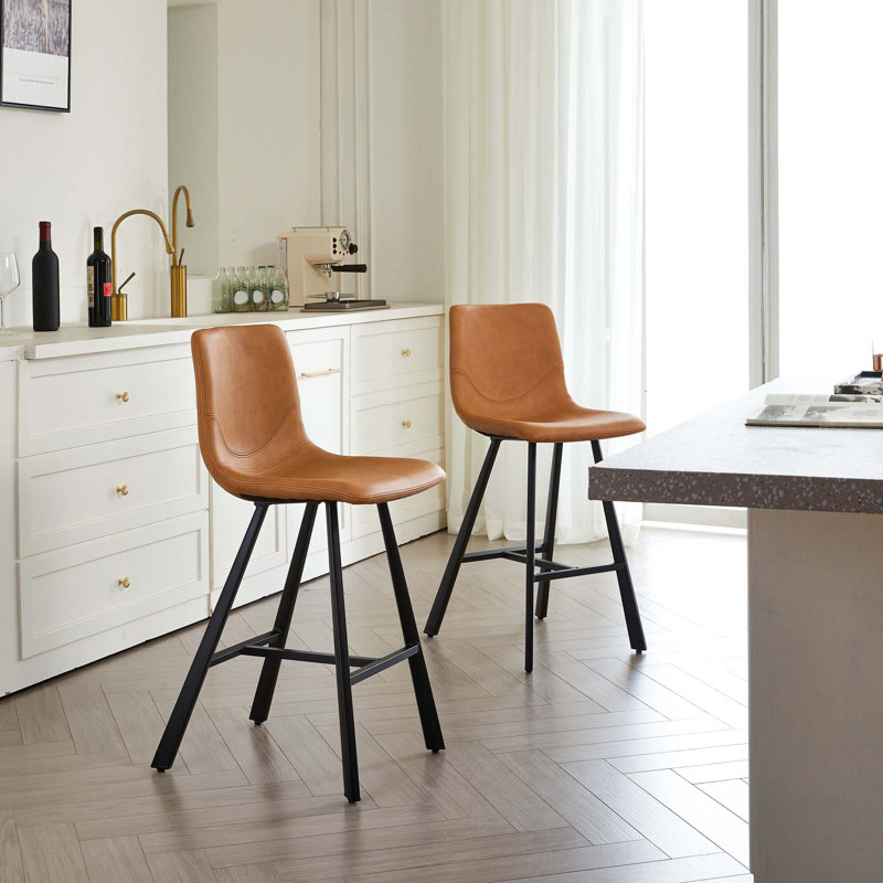Tabouret de bar rembourré à hauteur de comptoir avec dossier incurvé ergonomique et structure en métal (ensembles de 2 pièces)