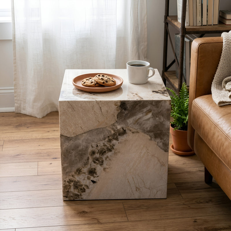 Table de bout haute et table basse en panneau de fibres à densité moyenne 15,7 po Chiel, Beige