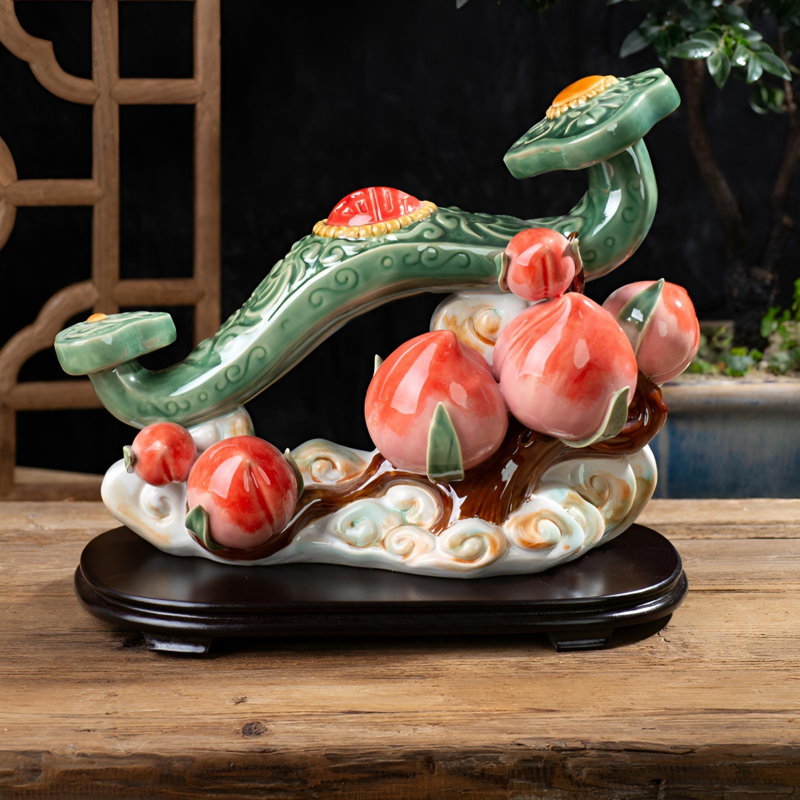 «Blissful Longevity Peach», œuvre d'art décorative en céramique exquise