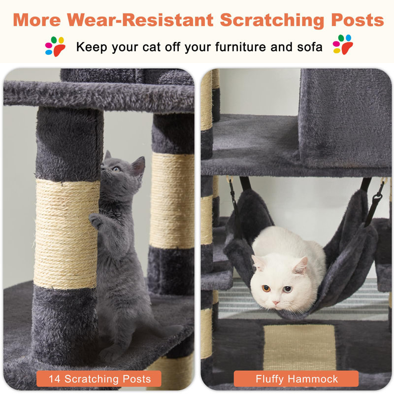 Cat Tree 74 Inch Multi-level Large Cat Tower With 16 Sisal Scratching Posts,2 Caves,2 Perches,hammock,scratching Board,basket,cozy Plush Cat Perches For Indoor Large Cats