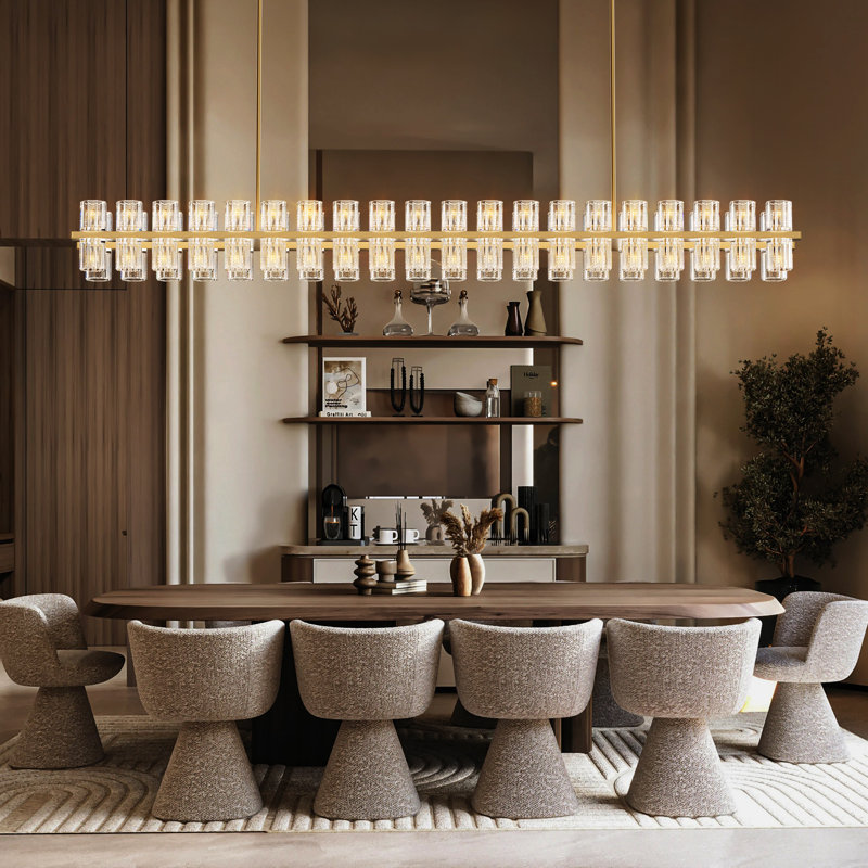 80-Light 72"L Dimmable Square / Rectangle Crystal Cup Chandelier with Crystal Accents(Bulbs Included), Bronze