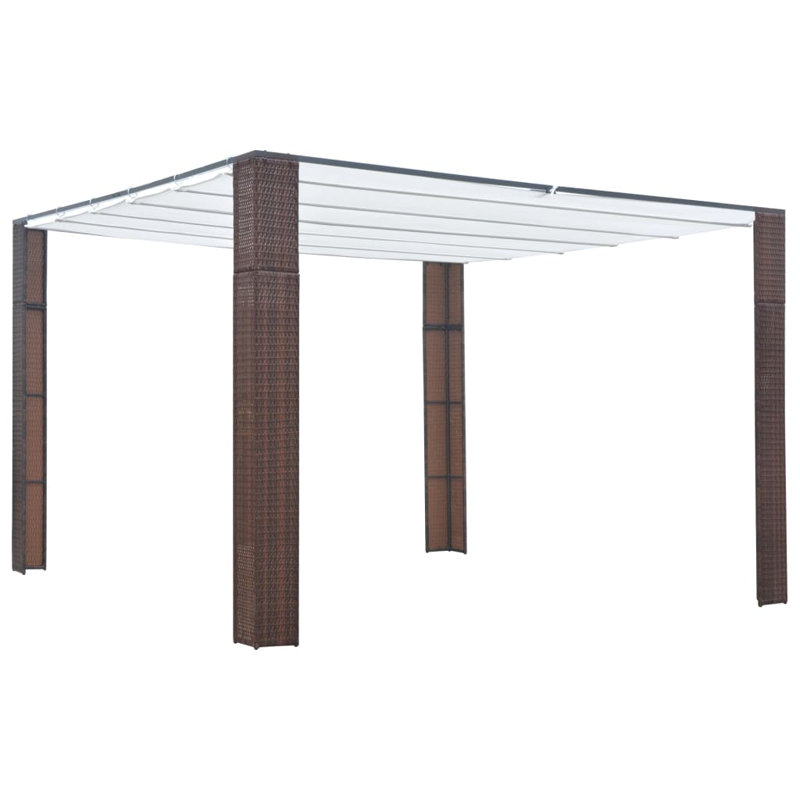 Large Brown and Cream Poly Rattan Gazebo with Sliding Canopy