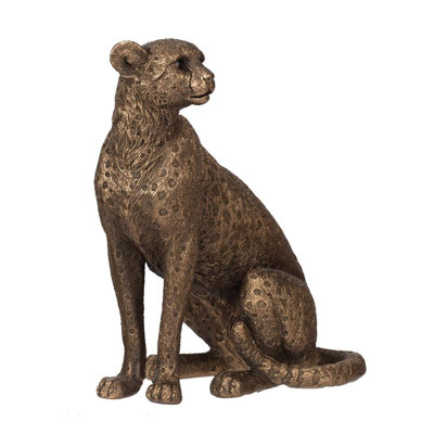 6” Polyresin Panther Figurine with Copper Finish, Small Decorative Animal Statue for Mantel, Tabletop, Shelf, or Centerpiece