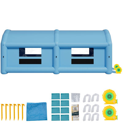 Inflatable Paint Booth, 32.81 x 19.69 x 13.12 ft, Inflatable Spray Booth with 950W and 1100W Blowers and Air Filter System, Round Roof, for Painting Car, Truck, Furniture, Automotive Sheet Metal