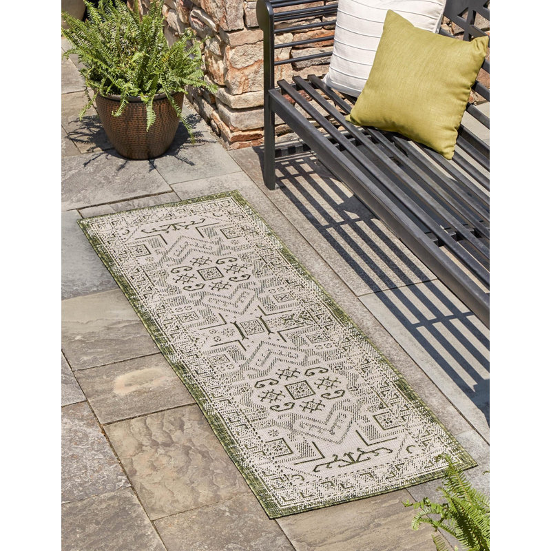 Outdoor Chand Area Rug Ivory-Green Color, Runner 2' x 6'
