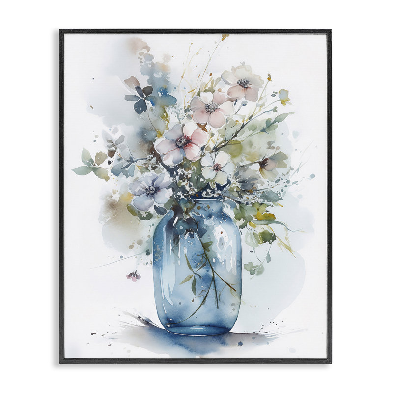  «Cherry Blossoms Country Jar», art de la giclée encadrée par Incado, H 20 po x l 16 po, Giclée encadrée noir minuit