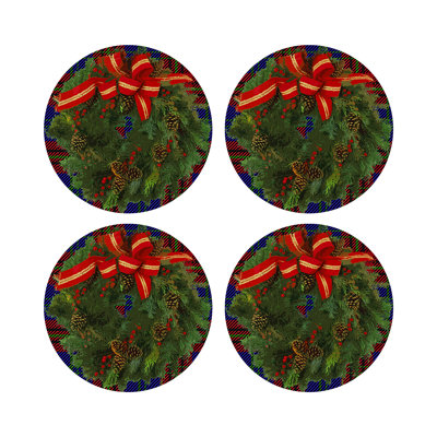 Christmas Wreath Vegan Leather Round Pebble Placemat