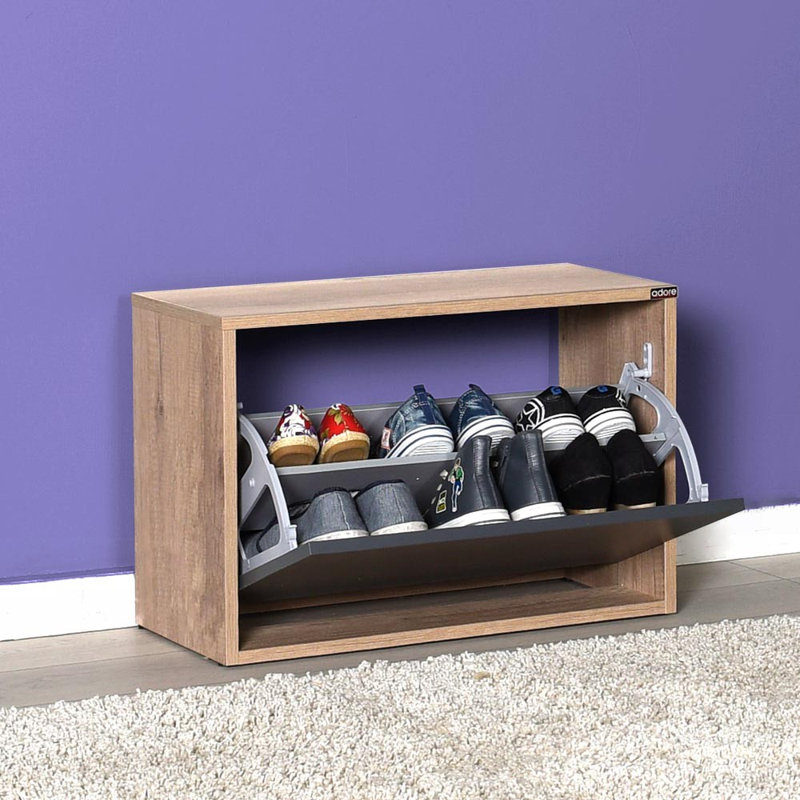 Baneen 8 Pair Shoe Storage Cabinet, Light Walnut/Anthracite