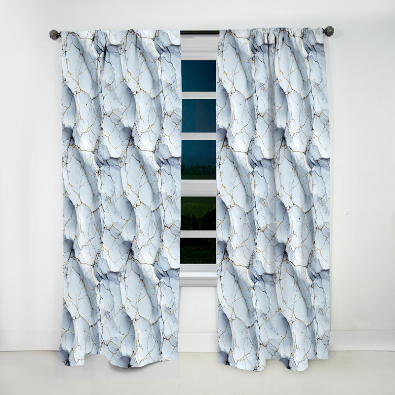 White And Grey Marble Harmony Pattern I - Abstract Marble Curtain - Velvet Room Darkening - 1 Panel, 52" W x 63" L