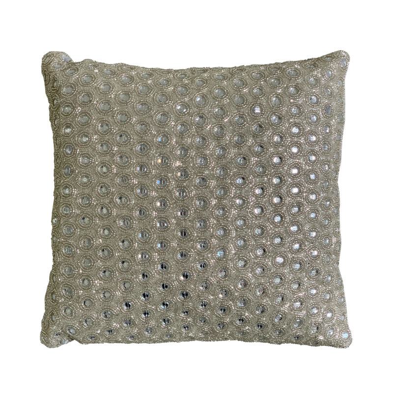 Grey Moon Hand-Beaded Velvet Square Throw Pillow (Cover & Insert)