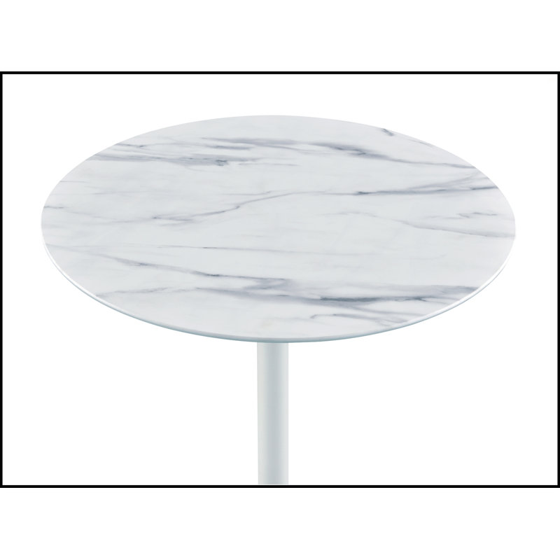 15.5" End Table With Height Adjustable Marble Textured Top, White, White