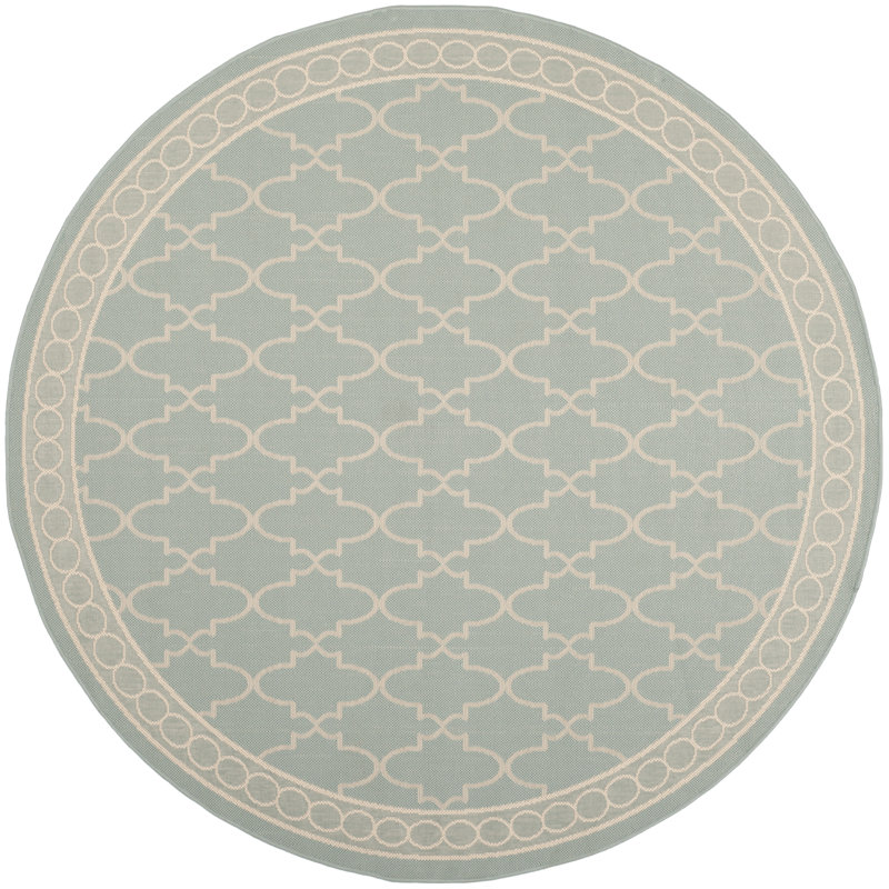 Welby Aqua/Beige Outdoor Rug, Round 6'7"