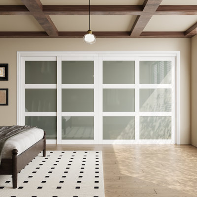 80'' 3 Lite White Frosted Glass Double Sliding Closet Door Room Divider Space-Saving with Hardware Kit