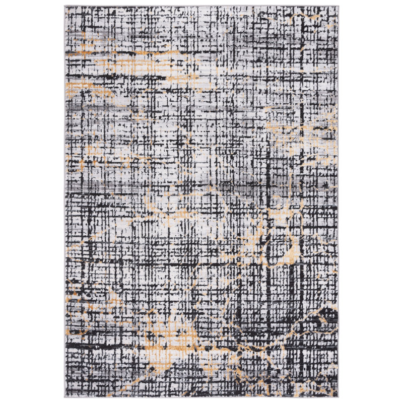 Minyard 248 Area Rug In Charcoal / Gold, Rectangle 4'5" x 6'5"
