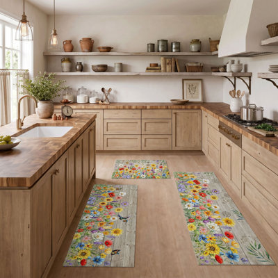 Floral Garden Non-Slip Washable Kitchen Mats
