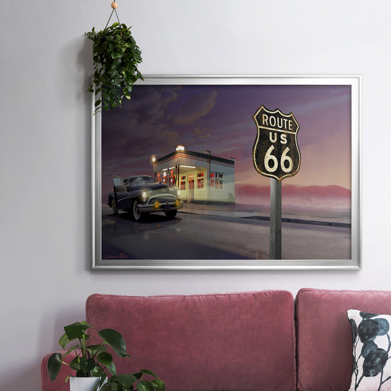 Route 66 - Reproduction d'un seul cadre photo sur toile, Argent, H 30 po x l 44 po x P 1,5 po