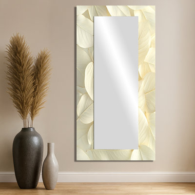 Feuillage ivoire ivoire collage I - miroir floral pour décoration murale - imprimé sur métal