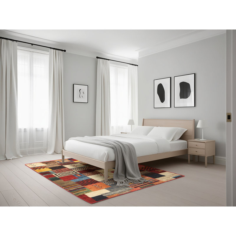 Tapis brun/vert/gris zone contemporaine, Rectangle 5 pi x 7 pi