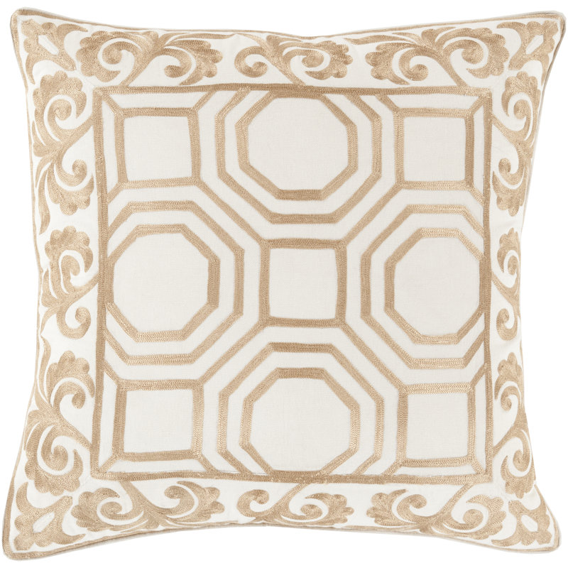 Cotton Throw Pillow, 20" x 20", Taupe/Mint, Polyester