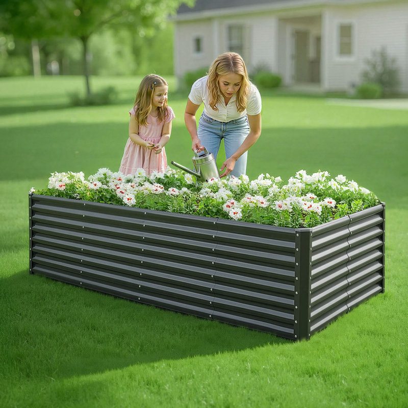 Raised Garden Bed, 60cm H x 240cm W x 120cm D, Grey