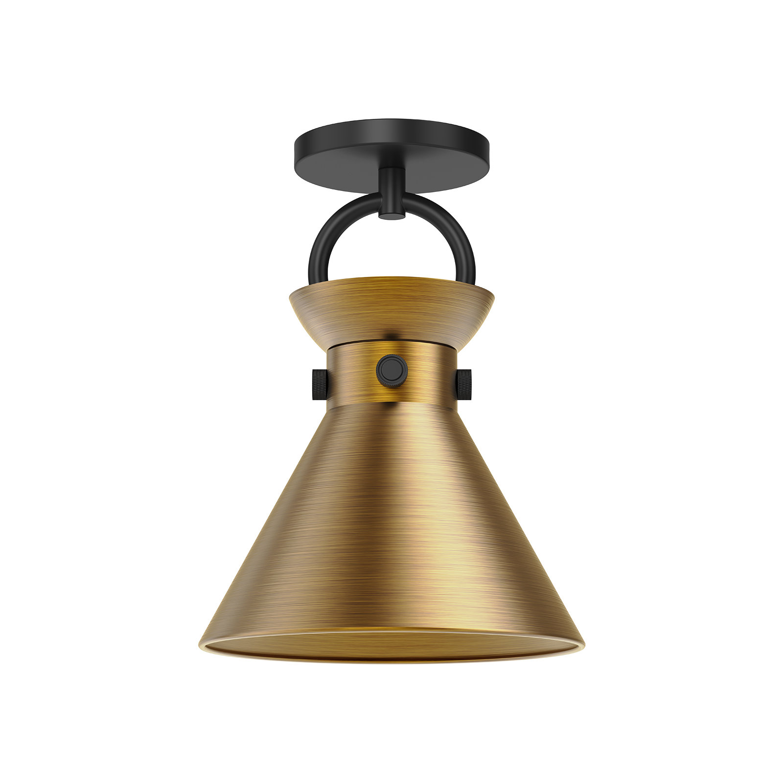 Tiney Single Light Metal Semi Flush Mount, Matte Black/Aged Gold