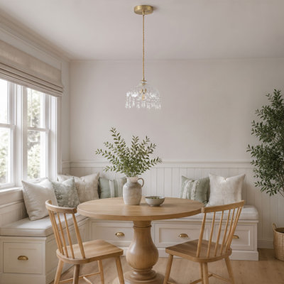 1-Light Modern Farmhouse Polished Brass Glass Pendant Light with Faceted Drop Accents