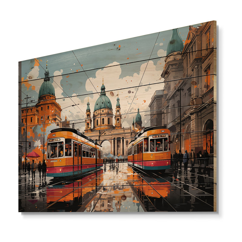 City City Train Popart I - Paysages, décoration murale en bois sur bois de pin naturel, H 24 po x l 32 po