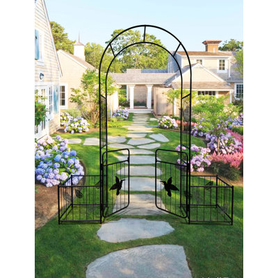 Arche de jardin en métal avec thermolaquage noir avec barrière 6 pi 8 po de longueur x 1 pi 8 po de largeur x 7 pi 3 po de hauteur