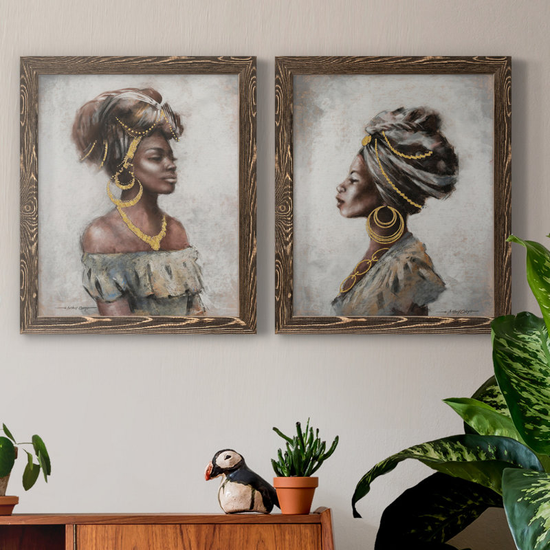 Beauté et grâce - ensemble de 2 reproductions d'art, Pas de tapis, Toile avec cadre en noyer, H 24 po x l 36 po x P 1,5 po