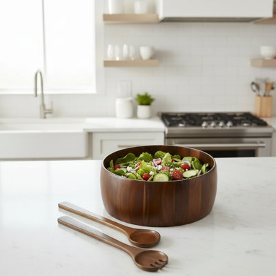 Ensemble de 3 grandes assiettes à salade en bois de 13 pouces - comprend 2 outils à salade