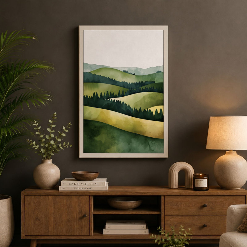 Layered Landscape Scandinavian - Wrapped Canvas, 18x12 - 45.7 x 30.5 cm, Cream Border