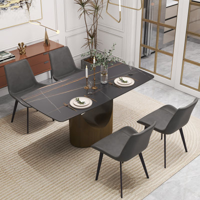 Aliyas 63" & 70.87" Stone Pedestal Dining Table