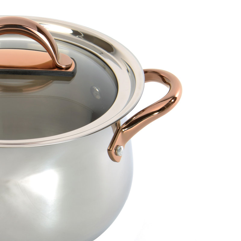 Kena 11 Piece Stainless Steel Ouro Gold Cookware Set with Glass Lids