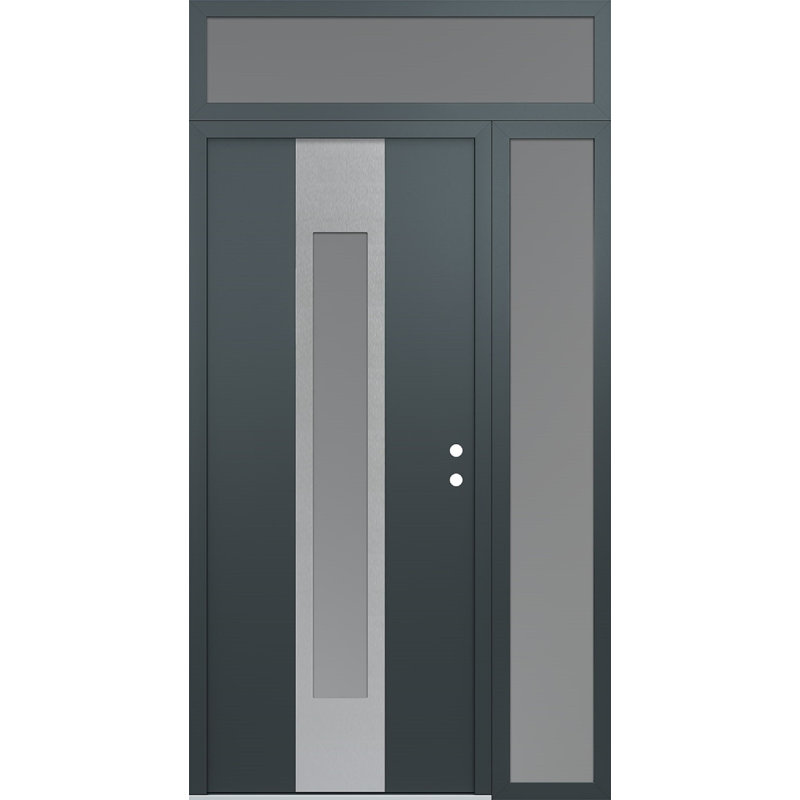 Porte d'entrée avant à panneau en acier argenté avec panneau latéral droit Diamond A., L 52 po x H 96 po, Anthracite, Gelé