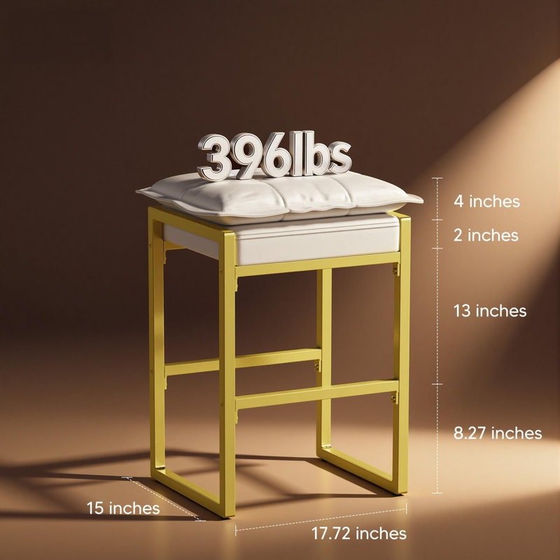 27"H Cloud Upholstered Counter Stool with Metal Frame, White Seat/ Gold Frame, 1