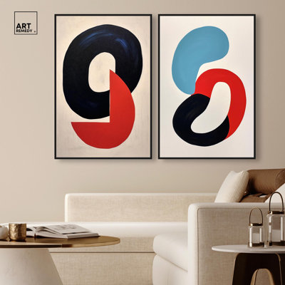 Décoration de salon abstraite duo à reproduction sur toile par Art Remedy, cadre noir, 24 x 36