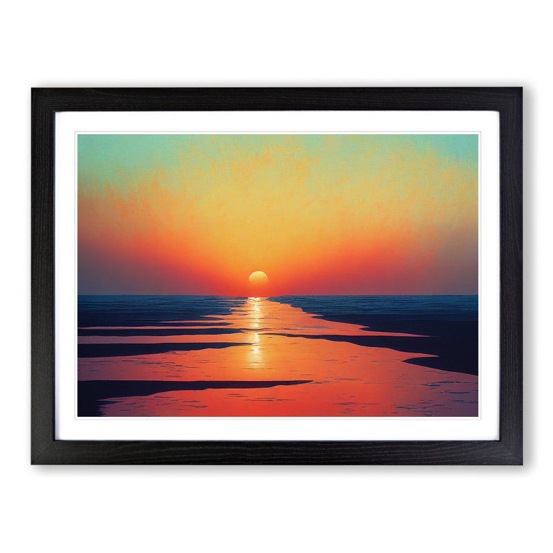 Mesmerising Ocean Beach Sunset - Single Picture Frame Print, 46cm H x 64cm W x 2cm D, Black Framed
