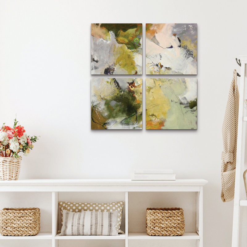 Ensemble de 4 panneaux muraux - Design Fabrikken «Evergreen 2», art mural sur toile pour le salon, la chambre à coucher ou le bureau 