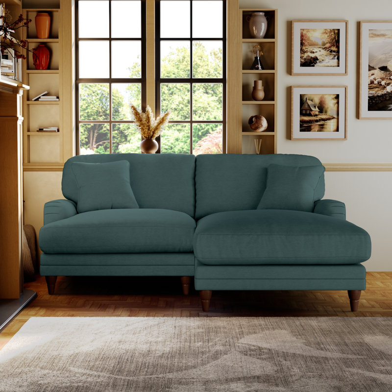 Elfur 3 Seater Sofa & Chaise, Burnished Beech, Right Hand Facing, Teal