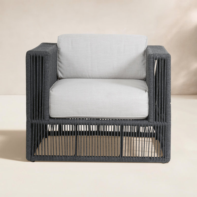 Demars Zelie Patio Chair with Sunbrella Cushions, Echo Midnight Sunbrella®, Black