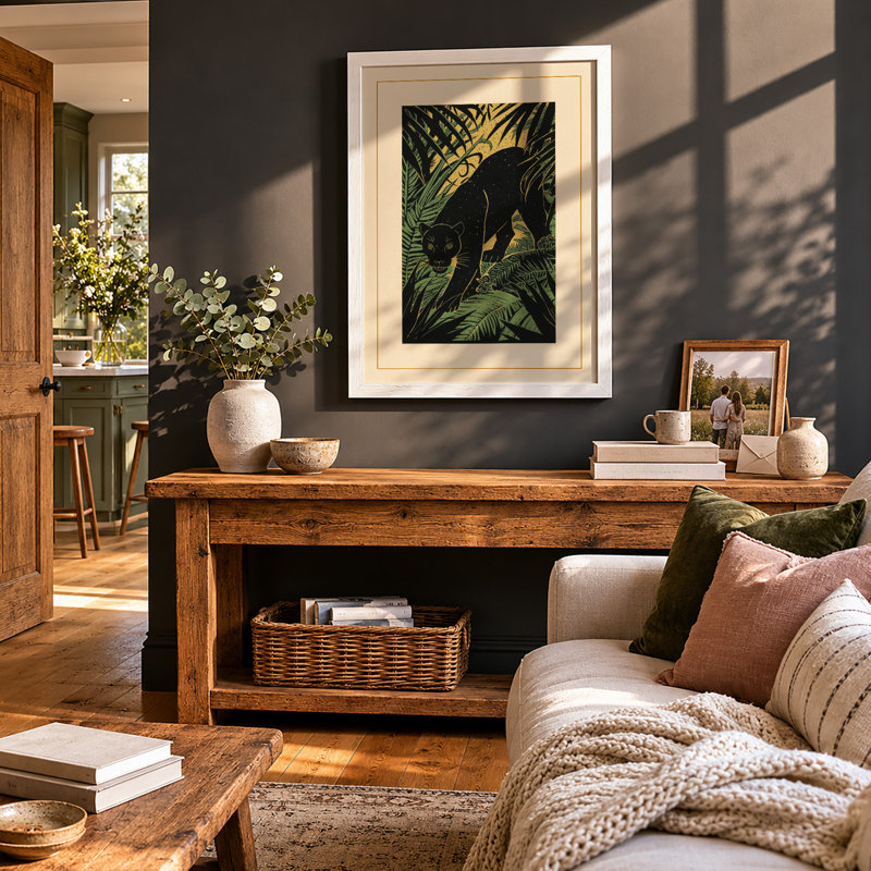 Panther in Jungle Boho - Framed Print, A4 - 29.7 x 21.0 cm, White