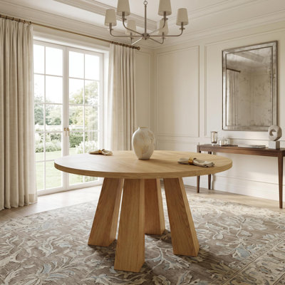 47 in. Round Dining Table for 4-6, 30 in. Tall Engineered Wood Top with 4 Slanted Metal Legs, Farmhouse Kitchen Table for Dining Room Breakfast Nook Apartment, Rustic Wood Embossed