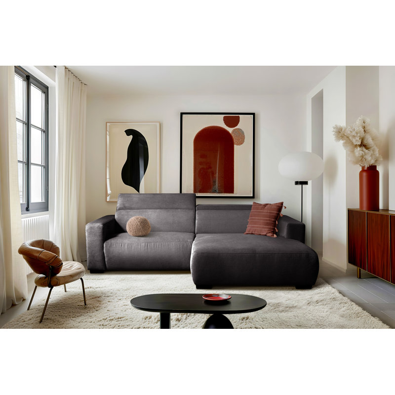 Almontiser Cozzy Reclining Corner Sofa in Curdouy Velvet Fabric, Charcoal Brown, Right Hand Facing