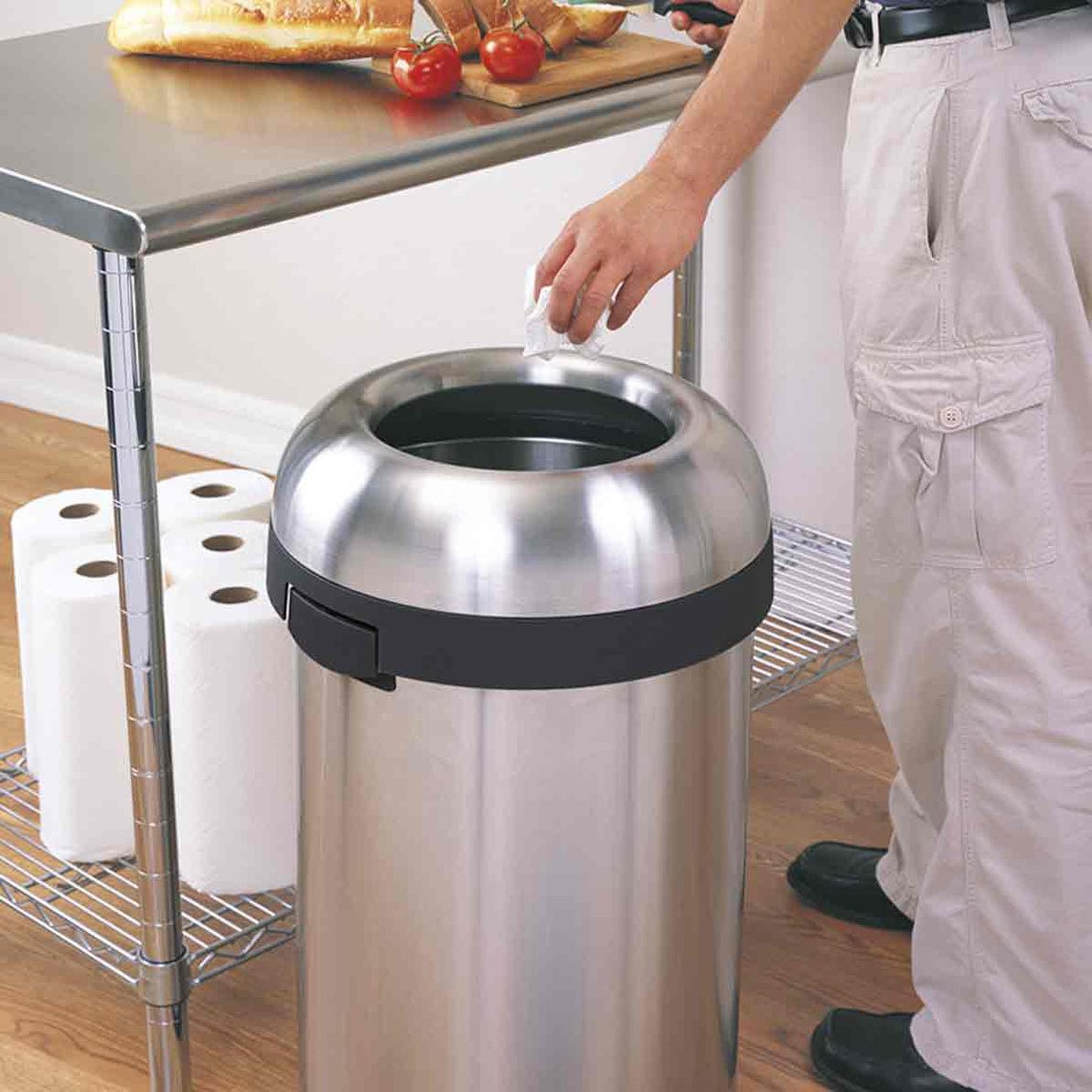 simplehuman 16gal Bullet Open Trash Can, Brushed