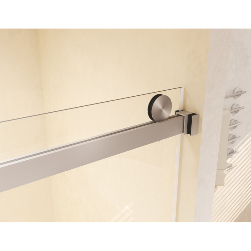 Esom 44-48 "W x 74" H Frameless Double Sliding Shower Door with 5/16" Tempered Glass & Explosion-Proof Film, Brushed Nickel
