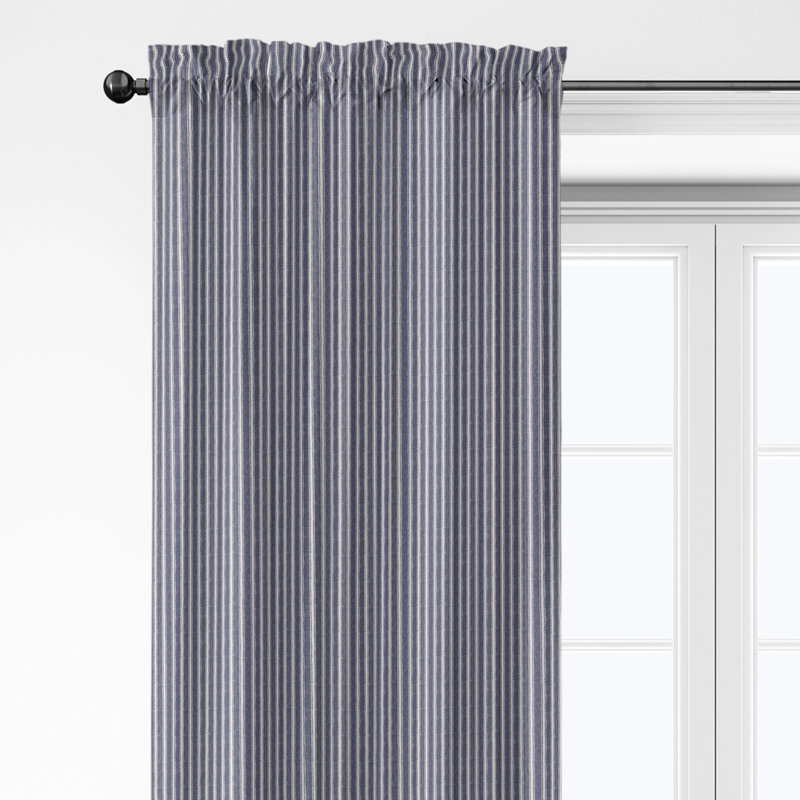 Ensemble de 2 panneaux de rideaux en coton à rayures avec passe-tringle, Indigo/Ivory, L 50 po x L 36 po