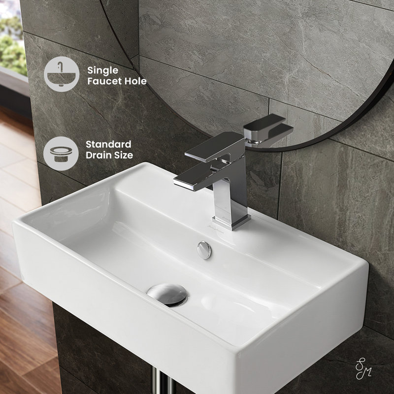 Claire 22" Rectangle Wall-Mount Bathroom Sink, Glossy White